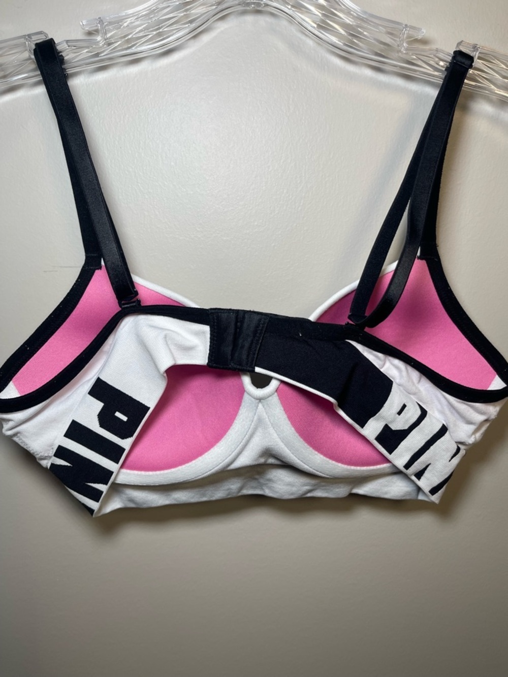 Victoria's Secret PINK White & Black Wireless Logo Bra - Picture 3 of 5